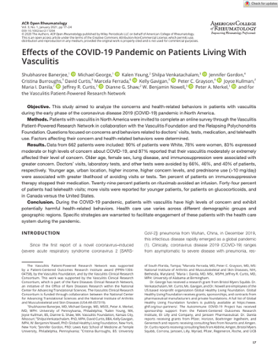 Effects of the COVID‐19 Pandemic on Patients Living With Vasculitis